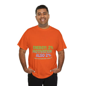 Energy: 2%. Motivation: Also 2%. T-Shirt
